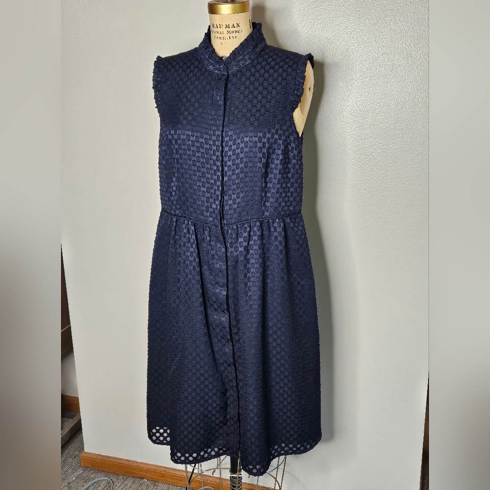 KARL LAGERFELD | DARK BLUE EYELET SHIFT DRESS | SIZE 10